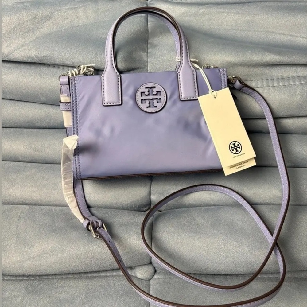 NWT Tory Burch Ella Nylon Pale Iris Mini Tote Bag